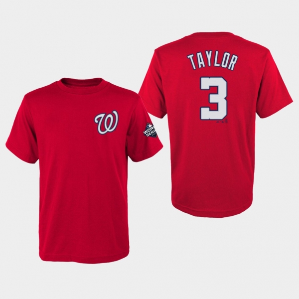 Youth Michael A. Taylor #3 Red Washington Nationals 2019 World Series Bound Name & Number T-Shirt