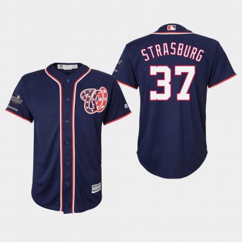 Youth Washington Nationals Stephen Strasburg #37 2019 World Series Champions Cool Base Navy Jersey