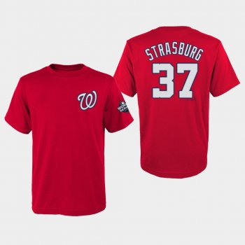 Youth Stephen Strasburg #37 Red Washington Nationals 2019 World Series Bound Name & Number T-Shirt