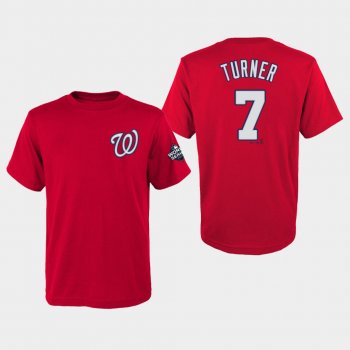 Youth Trea Turner #7 Red Washington Nationals 2019 World Series Bound Name & Number T-Shirt