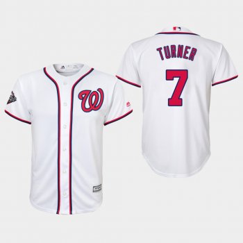 Youth Trea Turner #7 White 2019 World Series Bound Washington Nationals Cool Base Jersey