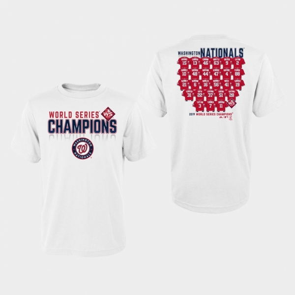 Youth White Washington Nationals 2019 World Series Champions Jersey Roster T-Shirt