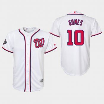 Youth Yan Gomes #10 White 2019 World Series Bound Washington Nationals Cool Base Jersey