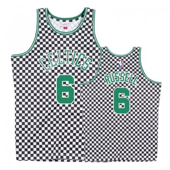 Boston Celtics Bill Russell #6 White Checkerboard Jersey