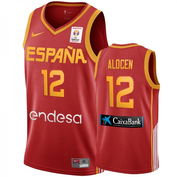 Spain Team #12 Carlos Alocen FIBA Basketball World Cup Jersey