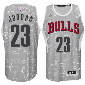 Chicago Bulls #23 Michael Jordan City Lights Gray Jersey