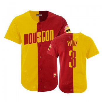 Houston Rockets Chris Paul #3 Gold Red Split Mesh Button Jersey