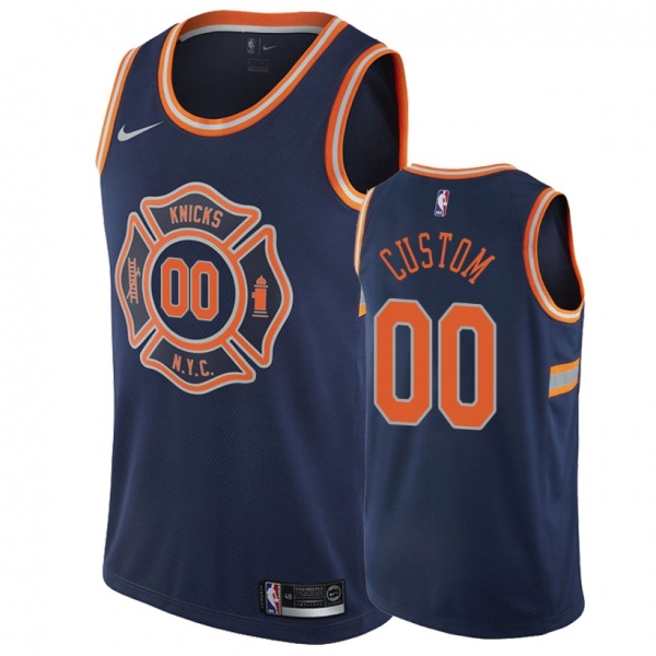 New York Knicks Custom #00 Navy City Jersey