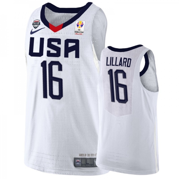 USA Damian Lillard 2019 FIBA Basketball World Cup White Men's Jersey