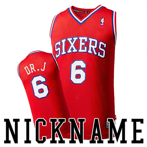 Julius Erving Sixers Nickname DR.J Throwback Red Jersey