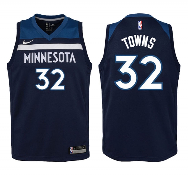 Youth Minnesota Timberwolves Karl-Anthony Towns #32 Navy 2017-18 Icon Jersey