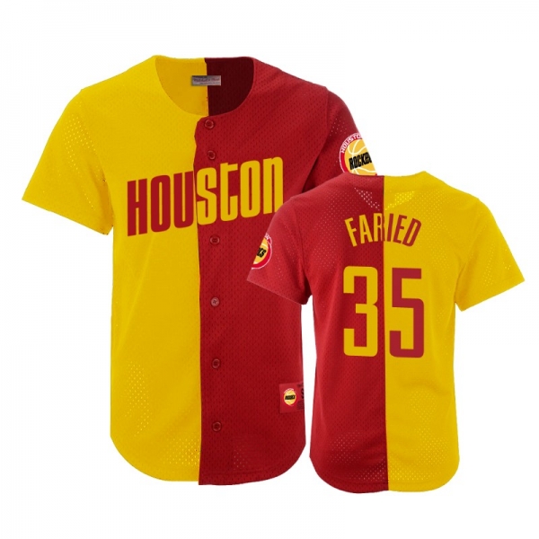 Houston Rockets Kenneth Faried #35 Gold Red Split Mesh Button Jersey