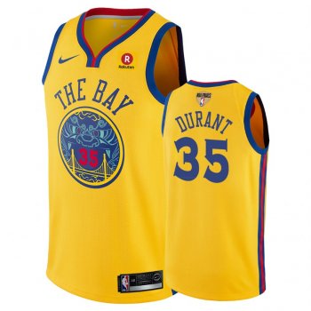 Golden State Warriors Kevin Durant #35 Gold 2018 NBA Finals City Jersey