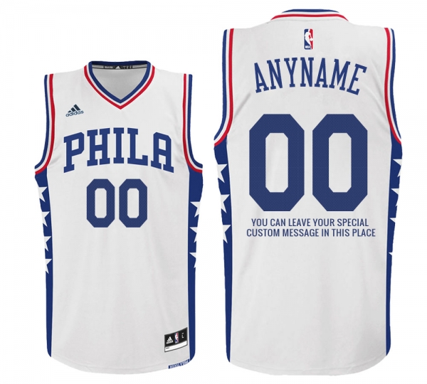 2017 new season Mens Philadelphia 76ers Home White Custom Message Jersey