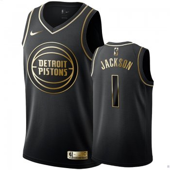 Pistons Reggie Jackson Black Golden Edition #1 Jersey