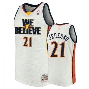 Men's Warriors Jonas Jerebko White We Believe Jersey