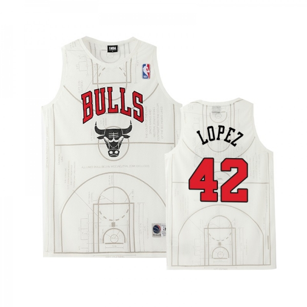 Chicago Bulls Robin Lopez #42 White Basketball Court Collection Jersey