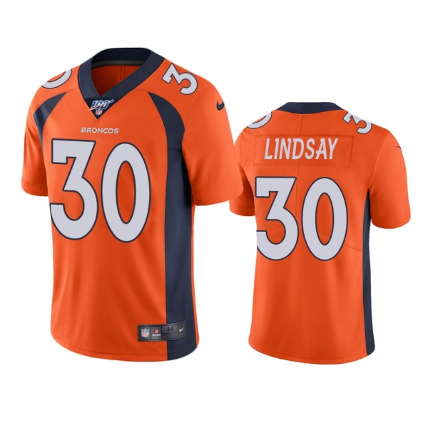 Denver Broncos Phillip Lindsay Orange 100th Season Vapor Limited Jersey