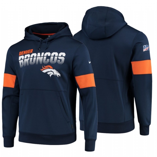 Denver Broncos Navy 100th Season Sideline Team Logo Pullover Hoodie