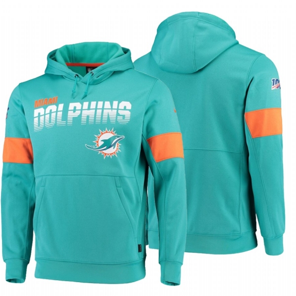 Miami Dolphins Aqua 100th Season Sideline Team Logo Pullover Hoodie