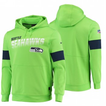 Seattle Seahawks Neon Green 100th Season Sideline Team Logo Pullover Hoodie