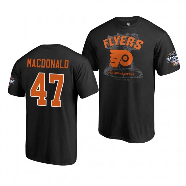 Flyers Andrew MacDonald 2019 NHL Stadium Series Coors Light Blue Line Black T-Shirt