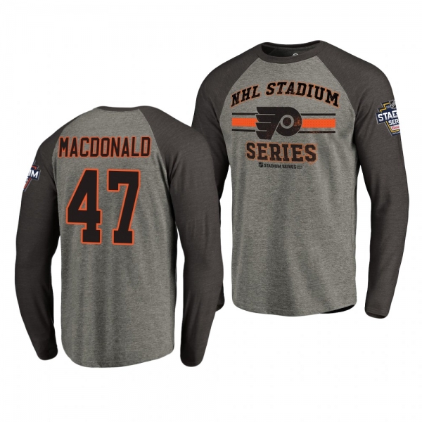 Flyers Andrew MacDonald 2019 NHL Stadium Series Coors Light Vintage Raglan gray T-Shirt