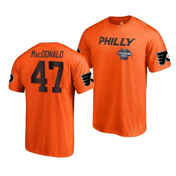 Flyers Andrew MacDonald 2019 NHL Stadium Series Name and Number Orange T-Shirt