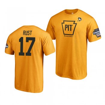 Penguins Bryan Rust 2019 NHL Stadium Series Name and Number Gold T-Shirt