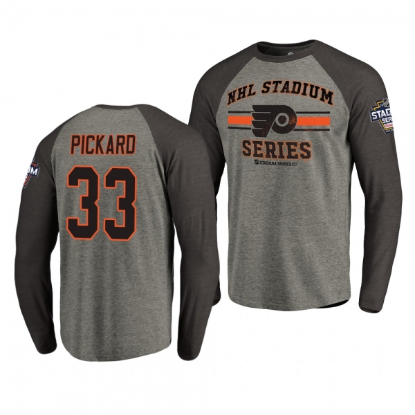 Flyers Calvin Pickard 2019 NHL Stadium Series Coors Light Vintage Raglan gray T-Shirt