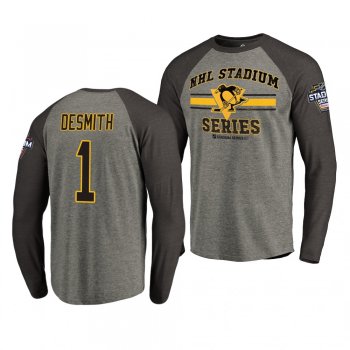 Penguins Casey DeSmith 2019 NHL Stadium Series Coors Light Vintage Raglan gray T-Shirt