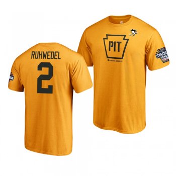 Penguins Chad Ruhwedel 2019 NHL Stadium Series Name and Number Gold T-Shirt