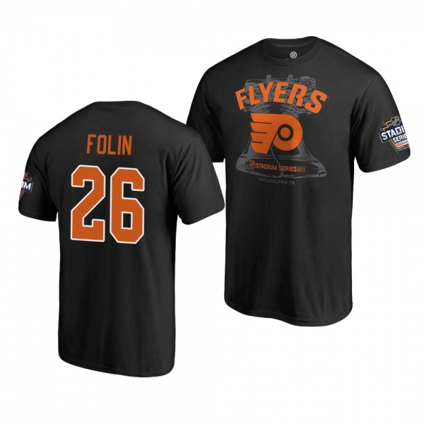 Flyers Christian Folin 2019 NHL Stadium Series Coors Light Blue Line Black T-Shirt