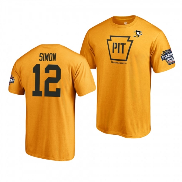 Penguins Dominik Simon 2019 NHL Stadium Series Name and Number Gold T-Shirt