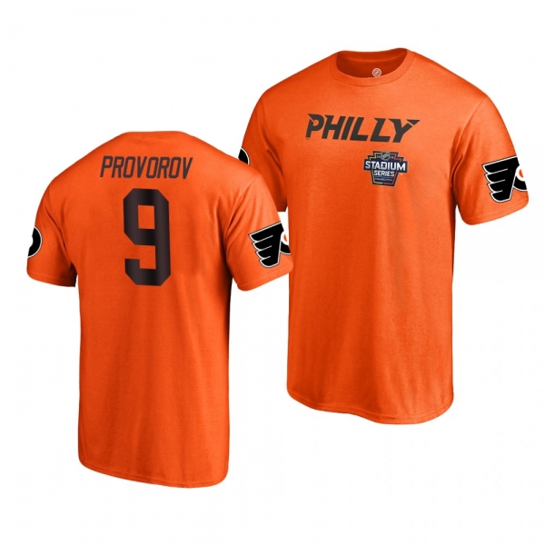 Flyers Ivan Provorov 2019 NHL Stadium Series Name and Number Orange T-Shirt