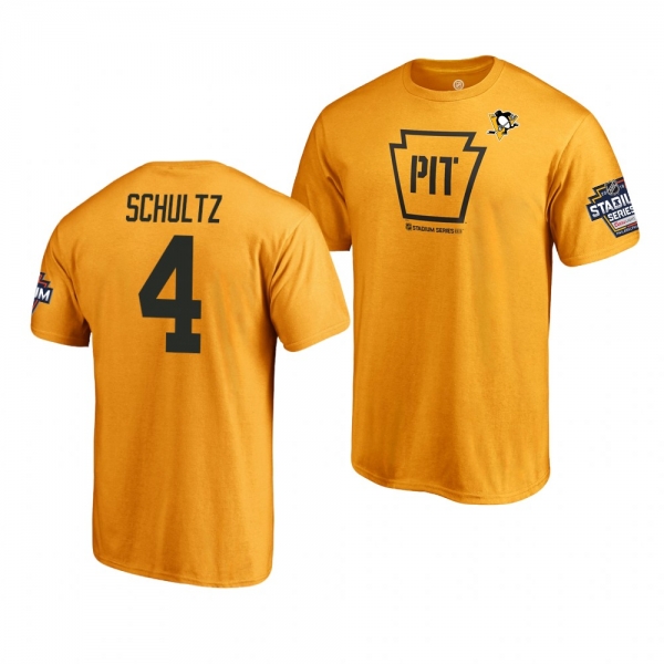 Penguins Justin Schultz 2019 NHL Stadium Series Name and Number Gold T-Shirt