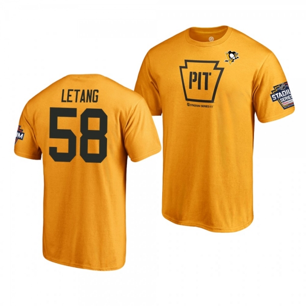 Penguins Kris Letang 2019 NHL Stadium Series Name and Number Gold T-Shirt