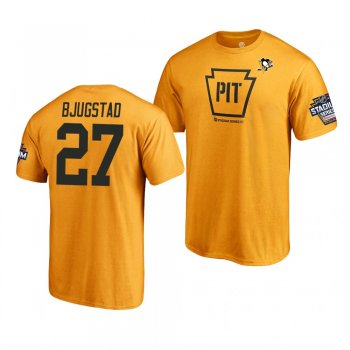 Penguins Nick Bjugstad 2019 NHL Stadium Series Name and Number Gold T-Shirt