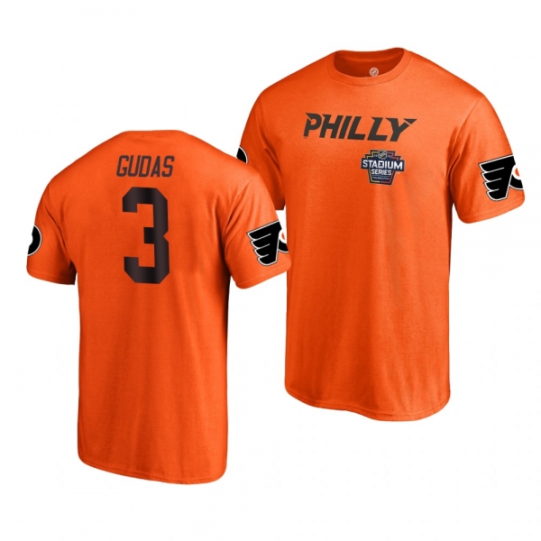 Flyers Radko Gudas 2019 NHL Stadium Series Name and Number Orange T-Shirt