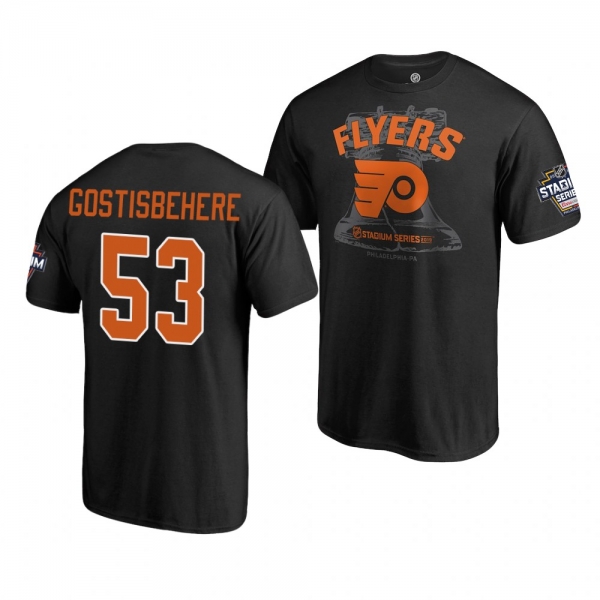 Flyers Shayne Gostisbehere 2019 NHL Stadium Series Coors Light Blue Line Black T-Shirt