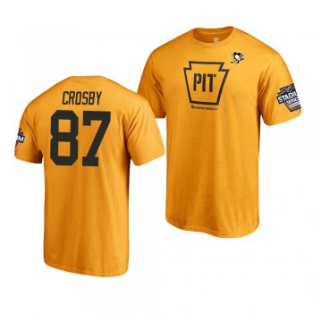 Penguins Sidney Crosby 2019 NHL Stadium Series Name and Number Gold T-Shirt