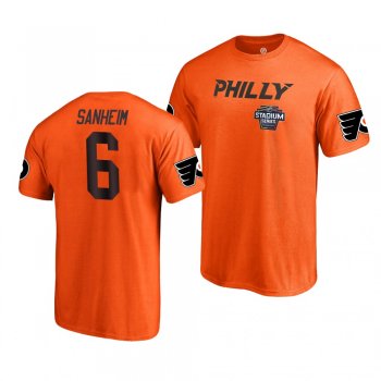 Flyers Travis Sanheim 2019 NHL Stadium Series Name and Number Orange T-Shirt