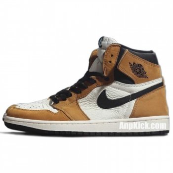 Air Jordan 1 Retro High Og "Wheat" Aj1 White Black And Yellow/Gold 555088-700