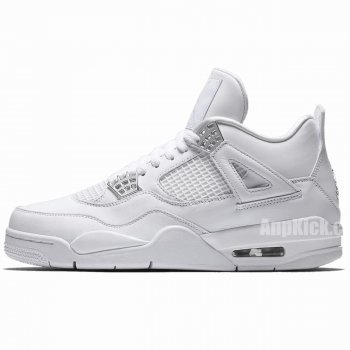 Air Jordan 4 All White/Silver "Pure Money" Mens Gs For Sale 308497-100