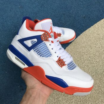 Air Jordan 4 Retro "White/Royal/Orange" Custom Shoes 308497-171