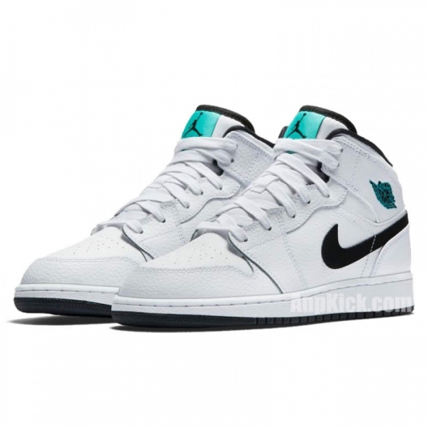 Air Jordan 1 Mid Gs Womens "Hyper Jade" Aj1 Black/White/Green 554725-122