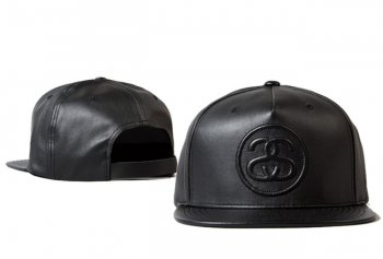 Hot Sale Brand Hats Stussy Snapback in Coal Black Leather,outlet for sale,officially authorized,best value Snapbacks/Hats/Caps