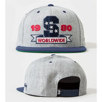 Hot Sale Brand Hats Stussy Snapback Worldwide in Gray Dark Blue,professional online store,In Stock,Hottest New Styles Snapbacks/Hats/Caps