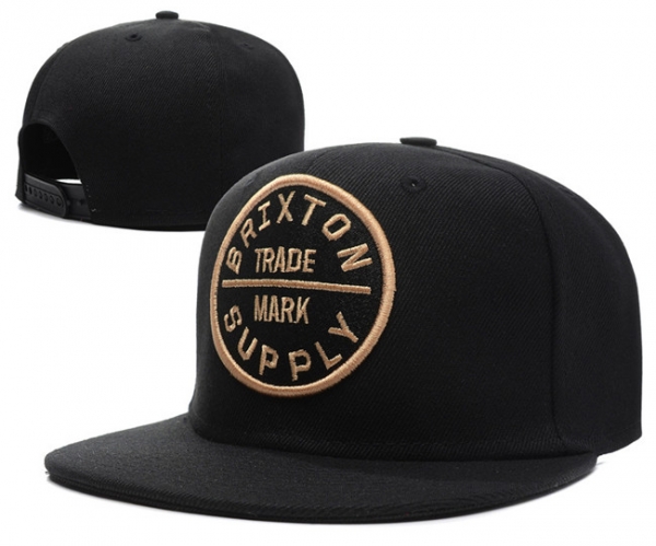 Hot Sale Brand Hats BRIXTON Snapback in Black Gold Logo,Discount,Cheapest,outlet store sale Snapbacks/Hats/Caps