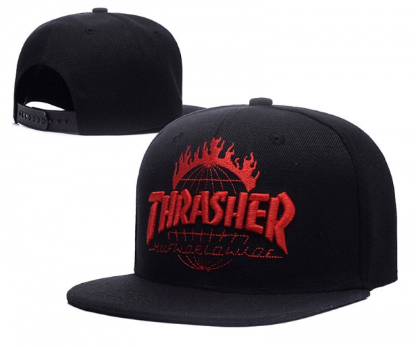 Fashion Street Snapbacks Thrasher Fitted Hats in Black with Red Embroidery,Retailer,Sale USA Online,unique design Snapbacks/Hats/Caps